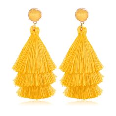 PRICES MAY VARY. 💓HOT TASSEL EARRINGS💓This boho clip on earrings featured with natural druzy gemstone and 3-Layer thread tassel dangles in a voluminous, hula-skirt inspired shape. The color is stunning and gorgeous, brighten your looks with this tassel earrings. 💓NON-PIERCED DESIGNED💓Clip on earrings,open the ear clip gently, equipped with elastic rubber plug, effectively solve the problem of wearing ear pain for a long time, just clamp the ear to adjust the appropriate position, the weight Hula Skirt, Fake Earrings, Bohemian Colors, Earring Trends, Tassels Fashion, Layered Fashion, Tassel Drop Earrings, Fashion Bohemian, Gemstone Studs