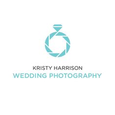 kristy harrison's wedding photography logo is shown in blue and green on a white background