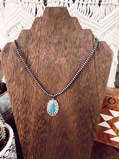 16" long necklace & 5" extender 4mm faux Navajo Pearls Natural turquoise stone may vary in size, color or shape Nickel, Lead & Chrome free Turquoise Necklace Stack, Diy Western Jewelry, Western Jewelry Necklace, Country Girl Jewelry, Navajo Pearls Necklace, Navajo Necklace, Navajo Pearls, Natural Turquoise Stone, Girl Jewelry