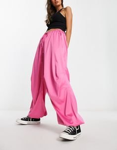 Pants by ASOS DESIGN Your sign to stop scrolling Mid rise Drawstring waistband Tie cuffs Oversized, tapered fit Baggy Trousers Outfit, Parachute Pants Outfit, Pink Wide Leg Trousers, Parachute Pant, Stop Scrolling, Baggy Trousers, Drawstring Waistband, Pants Outfit, Pink Fashion