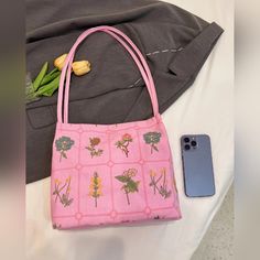 Nwt Floral Coquette Style Purse. 9.4"4.7"10.6" With 13.8" Straps Coquette Style, Source Unknown, Pink And Green, Bag Lady, Purse, Shoulder Bag, Floral, 10 Things, Green