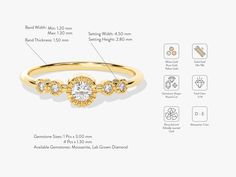 an image of a gold ring with three diamonds on the front and side, in different sizes