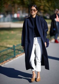 Navy Oversized Coat, Navy Coatigan Outfit, Navy Coats Outfit, White Jeans Navy Sweater, Blue Navy Coat Outfit, Blue Coat Women, Navy Blue Coat Outfits For Women, Navy Color Outfit