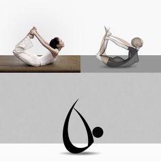 three different yoga poses with one woman in the middle and one man on the ground