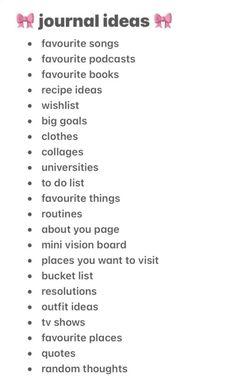 a list with the words journal ideas on it