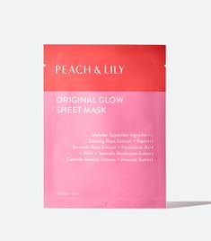 A package of Peach & Lily Original Glow Sheet Mask Hyperpigmentation Mask, Anti Aging Face Mask, Korean Sheet Mask, Peach Lily, Sheet Mask Set, Korean Face Mask, Peach And Lily, Korean Face, Glow Mask