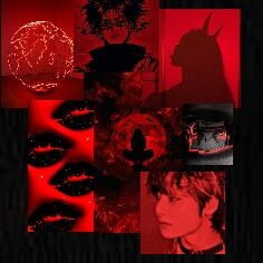 a collage of different images with red and black colors