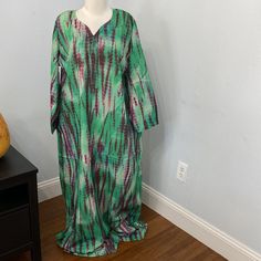 Linen Tie Dye Lounge Long Sleeve Kaftan Caftan Maxi Dress Size Os New V Neck, Side Pockets, One Size Fits Most Comfortable Plus Size Curvy Gifts Get Well Care Package Kimono, Breathable, Natural & Luxurious Fabri Effortlessly, Free Style, Dashiki, Mumu Boho Coverup Kaftan Caftan, Bohemian Vacation, Lounge Celebration, Party Queen Luxury Cruise Wear Wedding Bridal Party Baby Shower Girls Night Out In Extended Sizes Unisex Everyday Dressy Mom Mothers Mom In Law Mother In Law One Size One Size Fits Spring V-neck Kaftan With Batik Print, Summer Batik Print Long Sleeve Maxi Dress, Green Long Sleeve Kaftan For Festival, Bohemian Style Long Green Kurta, Green Long Bohemian Kurta, Spring Batik Print Maxi Length Kaftan, Spring Batik Print Maxi-length Kaftan, Green Bohemian Maxi Kurta, Green Bohemian Maxi Length Kurta