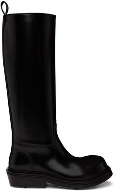 Knee-high polished calfskin boots in black. · Steel cap toe · Pull-loop at heel tab · Tonal stitching at welt · Stacked leather heel · Treaded rubber sole · Heel: H2.25 in Supplier color: Black Luxury Knee-high Boots With Leather Sole For Business, Classic Black Calf Leather Knee-high Boots, Luxury Knee-high Boots With Round Toe For Business, Luxury Business Knee-high Boots With Round Toe, Luxury Round Toe Knee-high Boots For Business, Classic Calf Leather Knee-high Boots With Leather Sole, Classic Knee-high Boots With Square Toe And Leather Sole, Classic Knee-high Boots With Calf Leather, Classic Heeled Boots With Calf Leather And Leather Sole