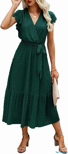 Orcajump - Fashionable Cross Tie Printed Collar Dress Apostolic Dresses, Collar Dress, A Line Skirt, Forest Green, A Line Skirts, Dark Green, A Line, Short Sleeves, V Neck