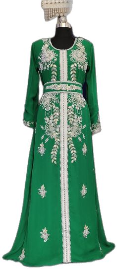 Caftan Dress, Moroccan Style, Sea Green, Hand Beading, Party Wear, India, Womens Dresses, Green, Dresses