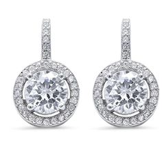 Meet your newest jewelry obsession! Feel flawless in theses classic round-cut halo earrings. Lightweight for everyday wear, wear these on date night or around the house. Made of sterling silver and plated in rhodium, these earrings are hypoallergenic and a great gift for yourself of someone else. The center stone is 1.5 carats and they hang 3/4".