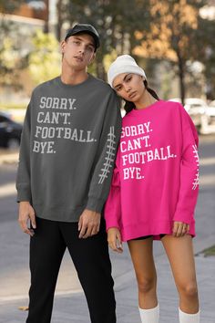 Welcome to Mask Couture By A.M, 🏈SORRY. CAN'T. FOOTBALL. BYE. (WITH SLEEVE DESIGN) ON OUR UNISEX SWEATSHIRTS.  🤩 WANT TO ADD A CUSTOM NAME TO 1 SLEEVE OR THE UPPER BACK OF THIS SWEATSHIRT???  BE SURE TO ADD THE ADD-ON 👇🏼 LISTING BELOW TO YOUR CART! 🤩 https://maskcouturebyam.etsy.com/listing/891811241/add-additional-text-change-design Makes A great Gift For Yourself And Your Football Loving Bestie  It's The PERFECT Football Lovers Sweatshirt To Cozy Up In Or Run Errands (BE SURE TO LET US KN Athletic Heather Long Sleeve T-shirt With Letter Print, Game Day Graphic Print Long Sleeve Sweatshirt, Long Sleeve Graphic Print Sweats For Sports Season, Sports Season Letter Print Long Sleeve Sweater, Long Sleeve Letter Print Sweater For Sports Season, Graphic Print Long Sleeve Sweatshirt For Sports Events, Sports Crew Neck Sweater With Letter Print, Sports Sweater With Letter Print And Crew Neck, Long Sleeve Letter Print Sweatshirt For Sports Events