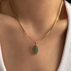 Elevate your jewelry collection with our Dainty Rectangle Jade Necklace, featuring a stunning green jade pendant set in a chunky gold necklace. This exquisite jadeite necklace showcases a beautifully crafted green stone, making it a perfect accessory for any occasion. Ideal as a thoughtful gift for her, this green jade pendant necklace combines elegance and sophistication, ensuring it will be cherished for years to come. Whether for a special event or everyday wear, this green stone necklace add Jade Stone Necklace, Jade Pendant Necklace, Rectangular Emerald Necklace For May Birthstone, May Birthstone Rectangular Gemstone Necklaces, Rectangular May Birthstone Gemstone Necklace, Rectangular Green Necklace For Gift, Elegant Green Rectangular Emerald Necklace, Green Rectangular Necklace For Gift, Minimalist May Birthstone Jewelry In Rectangular Shape