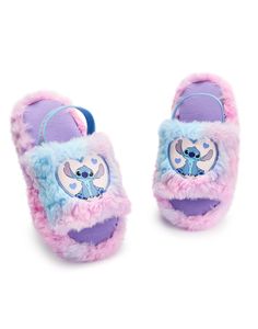 PRICES MAY VARY. MAGICAL COMFORT: Experience the Hawaiian Adventure with our Disney Lilo & Stitch Girls Slipper! Crafted in collaboration with Disney designers, these heart slider slippers feature the lovable Stitch character. PREMIUM MATERIALS: Made with high-quality materials, these slippers boast an ombre fur design in pink and blue, perfectly complementing the character's appearance. The elastic heel strap and printed Stitch text ensure a secure fit. FOR LILO & STITCH FANS: Exclusively desig