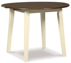 a white and brown table with a wooden top on a white background, it appears to be empty