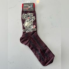 Cotton Dress Socks With Sewn In Image. Never Worn. Fitted Red Cotton Socks, Retro Cotton Socks For Winter, Retro Winter Cotton Socks, Purple Cotton Socks For Winter, Purple Cotton Winter Socks, Black And Tan Beer, Fancy Socks, Beer Socks, Navy Socks