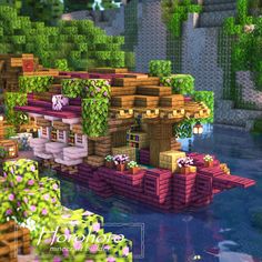 Minecraft Raised House, Minecraft Custom Island, Minecraft Village Theme Ideas, Cottage Minecraft Idea Houses, Enchanted Library Minecraft, Chinese Dragon Minecraft, Minecraft Building Inspo Aesthetic, Jungle Nether Portal, Minecraft Snail Build