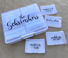 four plastic wedding tips boxes with the words, the schirrshowers written on them