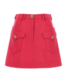 Balmain Clothing, Red Mini Skirt, Wool Mini Skirt, Trendy Skirts, Fuchsia Color, Gold Logo, Denim Top, A Line Skirts, Womens Clothing Tops