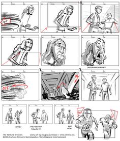 an animation storyboard showing how to draw people