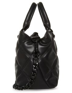 Structured and roomy, the Steve Madden mickey handbag is designed for the woman that needs to carry it all in a stylish way. Brand: Steve Madden Material and trim- polyurethane, lining- nylon Small sized bag- 8 1/2" W x 6 1/4" H x 4"D Handle drop length- 4", removable, adjustable strap length- 28" Snap closure Interior zipper pocket Black Quilted Leather Bag, Black Quilted Top Handle Shoulder Bag, Black Quilted Top Handle Bag, Versatile Quilted Leather Bag, Black Faux Leather Satchel With Adjustable Handle, Trendy Quilted Bags For On-the-go, Casual Black Quilted Bag, Chic Quilted Satchel With Double Handle, Quilted Black Bag For On-the-go