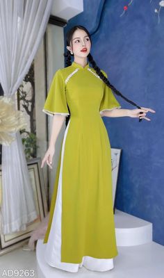 🌿 This set includes traditional Ao Dai, pants. Style: Modernized Material: Very well made with high-quality lụa mỹ Collar: traditional collar Please provide bust-waist-and hip measurements when placing your order to ensure the best fit for you. 🌿 NOTE: * Recommend gentle washing * Please contact us for any inquiries about size. We don't have an exchange policy for the wrong size * It is safe for a washer and dryer in a "delicate" setting. * Actual Ao Dai colors may differ up to 10% due to lightning and viewing devices. * These ao dai pants are made based on Vietnamese size; they will run smaller than American size. 🌿 Return and Exchange Policy: I do not accept cancellations, returns, and exchanges. However, for a special case, I can exchange the size of that /ao dai when available not a Fitted Ao Dai For Summer Weddings, Green Short Sleeve Dress For Wedding, Summer Wedding Fitted Ao Dai, Elegant Green Short Sleeve Sets, Long Fitted Green Dress, Green Fitted Long Dress, Short Sleeve Ao Dai For Party, Fitted Long Green Dress, Green Fitted Long Sets