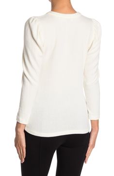 Delicately puffed sleeves bring instant romance to this classic crew neck top that's sure to get tons of compliments. 23" length (size S) Crew neck Three-quarter sleeves Slips on over head 94% rayon, 6% spandex Machine wash, line dry Made in the USA Model Stats: 5'10" height; 34" bust; 27" waist; 35" hips. Model is wearing size S. S Crew, Puffed Sleeves, Crew Neck Top, Three Quarter Sleeves, Three Quarter, Nordstrom Rack, Puff Sleeve, Long Sleeve Blouse, Romance