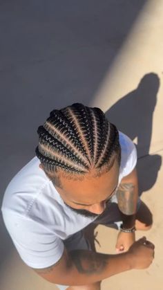 Men’s Braids Cornrows, 6 Men Braids, Braids For Men With Curly Hair, Scalp Braids On Men, Braid Hair For Men, Six Cornrows Braids Men, Men’s Short Braids, Braids With Tapered Sides And Back Men, Men Braids To The Back