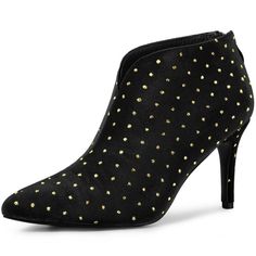 Elevate your style game with these stunning retro ankle boots, featuring a sleek deep V-shaped design. With their pointed toe and stiletto heel, these boots are the perfect addition to your shoe collection. Whether you pair them with skinny jeans or a mid-length skirt, you'll undoubtedly look ultra-chic. These versatile boots are perfect for any occasion, be it a party, work, shopping, or a date. Get ready to turn heads with these statement-making boots. Halloween Costume Boots, Faux Fur Heels, Accessories Goth, Fur Heels, Buckle Ankle Boots, Women's Ankle Boots, Womens Stilettos, Shoes Boots Ankle, Ankle Boots Black