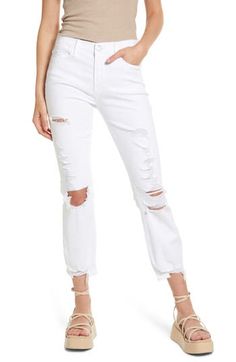 Crafted from premium stretch denim with excellent shape recovery, these cropped high-rise jeans feature a slim straight-leg silhouette that's casual and cool. 27" inseam; 14" leg opening; 10 1/2" front rise; 14" back rise (size 29) Zip fly with button closure Five-pocket style 92% cotton, 6% polyester, 2% elastane Machine wash, tumble dry Imported t.b.d. Silhouette Frames, T B, High Rise Jeans, Jeans Pants, Stretch Denim, Straight Leg Jeans, Leg Jeans, White Jeans, Denim Jeans