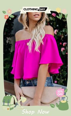 Off Shoulder Ruffles Casual Blouse Top Women Sporty Outfits, Pink Overlay, Pink Dress Outfits, Fashion Dress Up Games, Off Shoulder T Shirt, Stunning Tops, Trendy Fashion Tops, Off The Shoulder Top, Casual Summer Outfits