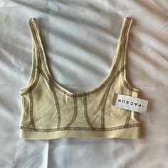 Pacsun - Never Been Worn, Nwt - Fits True To Size - Ribbed Material, With Stitching All Over For Design - Cute Bralette, Can Be Worn For Athleisure - Nude, Cream Color With Brown Stitching - Slightly Stretchy Fabric, With Thicker Straps - L.A. Hearts By Pacsun Summer Ribbed Beige Crop Top, Summer Beige Ribbed Crop Top, Fitted Cream Crop Top For Vacation, Beach Cream Cotton Crop Top, Cream Cotton Crop Top For The Beach, Cream Cotton Crop Top For Beach, Beige Seamless Crop Top For Summer, Summer Cream Cotton Crop Top, Beige Cropped Top, Bra Friendly