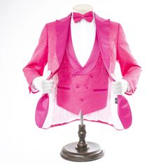 Floral Tuxedo, Pink Tuxedo, Tuxedo Colors, Vest And Bow Tie, Black Suit Jacket, Pink Vest, Pink Suit, Pink Prom, Peak Lapel