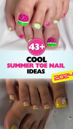 Get inspired with these cute summer toe nails for 2024. Ideal for a fun and fresh look all season long! Watermelon Toe Nail Designs, August Toe Nails, Cute Summer Pedicure Ideas, Pretty Toe Nails For Summer, Cute Summer Toe Nail Designs, Watermelon Pedicure, Cute Summer Toe Nails, Summer Toes 2024, Watermelon Toes