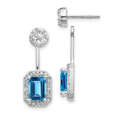 14k White Gold Real Diamond & Blue Topaz Earrings EM4195-BT-062-WA Diamond Solitaire Earrings Blue Nile, Luxury White Topaz Earrings For Wedding, White Gold Sapphire, White Gold Set, Halo Earrings, Butterfly Earrings Stud, Blue Topaz Stone, Blue Topaz Earrings, Wedding Jewelry Bracelets