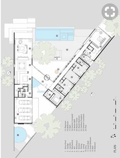 the floor plan for this modern house shows an open living area, and a swimming pool