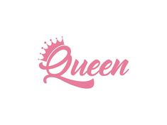 the word queen with a crown on it's head and pink lettering in white