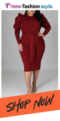 Burgundy Fashion Casual Solid With Belt O Neck Long Sleeve Plus Size Dresses Elegant Burgundy Bodycon Dress For Fall, Fall Bodycon Solid Color Dress, Fall Bodycon Dress In Solid Color, Casual Burgundy Midi Dress For Fall, Fall Midi Length Bodycon Dress For Going Out, Chic Burgundy Midi Dress For Winter, Fall Knee-length Solid Color Bodycon Dress, Fitted Burgundy Solid Color Dress, Non-stretch Solid Color Bodycon Dress For Fall