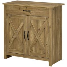 a wooden cabinet with two doors and one drawer