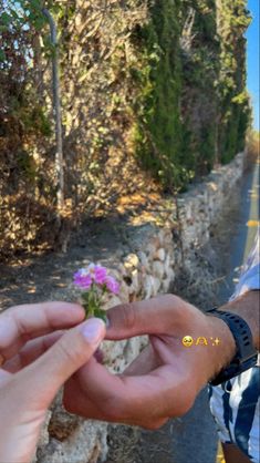 two people holding small flowers in their hands