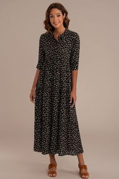 Cheap Black Printed Dress, Midi Dress For Petite Women Uk, Cheap Spring Dresses With 3/4 Sleeves, Casual Dresses For Women Over 50 Fall, Sunday Dress For Older Woman, Three Quarter Sleeve Dresses Nordstrom, Womens Dresses For Older Women, Dresses For 68 Year Old Women, Casual Cheap Midi Dress With Buttons