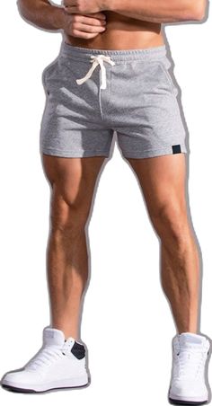 Casual Solid Color Boxer Briefs For Gym, Casual Cotton Boxer Briefs For Workout, Casual Fitted Gray Boxer Briefs, Cotton Boxer Briefs For Gym, Stretch Cotton Boxer Briefs For Gym, Stretch Cotton Gym Shorts, Fitted Gray Cotton Shorts, Casual Gray Boxer Briefs For Gym, Drawstring Waist Shorts