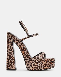 GEMINI Leopard Satin Strappy Platform Block Heel | Women's Heels – Steve Madden Strappy Block Heels, Steve Madden Store, Waterproof Sneakers, Platform Block Heels, Leather Socks, Sneaker Heels, Toe Designs, Shoe Care