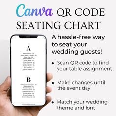 a hand holding a phone with the text canva or code seating chart on it