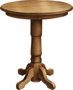 a wooden table with four legs and a round top on an isolated white background,