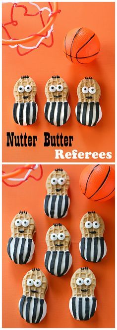 cookies made to look like basketballs and the words nutter butter referee on them