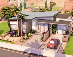 an artist's rendering of a house in the middle of palm trees and bushes