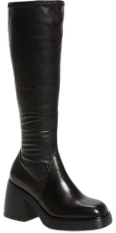 Leather Tall Platform Boots With Stacked Heel, Leather Platform Boots With Block Heel, Leather Platform Boots With Stacked Heel, Chic Leather High Platform Boots, Modern Knee-high Platform Heeled Boots, Chic Tall Leather Platform Boots, Wide Calf Leather Knee-high Boots, Modern Knee-high Platform Boots, Tall Leather Platform Boots For Work