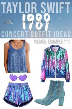 the cover of taylor swift's 1989 concert outfit ideas, including shorts and boots